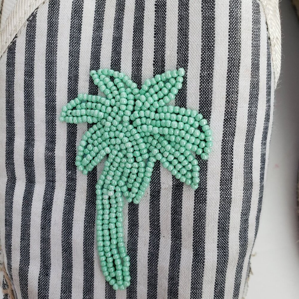 Talbots Izzy Nautical Beaded Palm Striped Canvas Espadrilles Flat Shoes - Picture 6 of 8